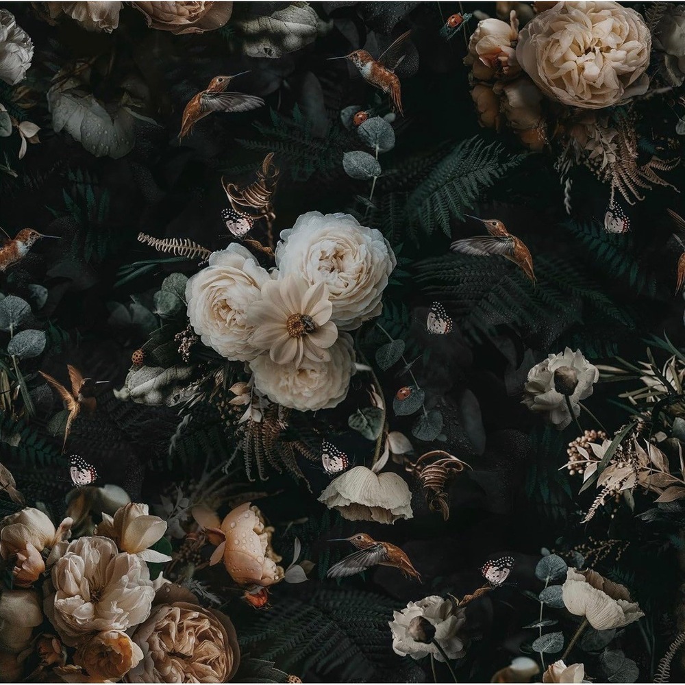 Black Floral Moody Wallpaper Peel and Stick Floral Wallpaper 17.5 x 118 in